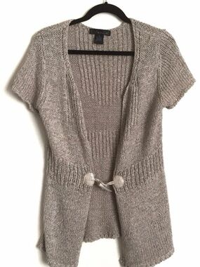 Venue vintage Short Sleeve Open-Front Cardigan in Taupe Heather size L